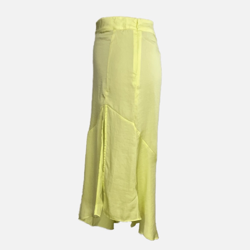 Free People Satin‎ Asymmetrical Lola Slit Midi Skirt Neon Yellow Size 2 - Picture 5 of 10